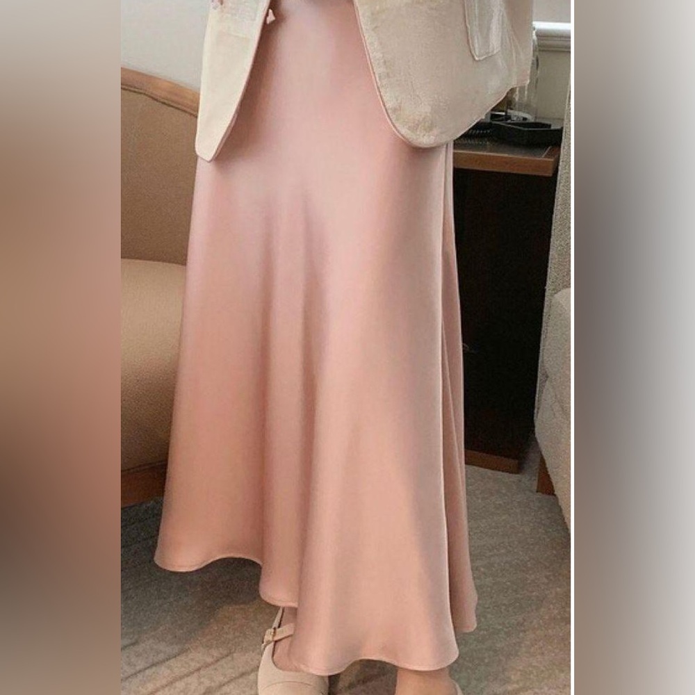 New pink satin maxi skirt